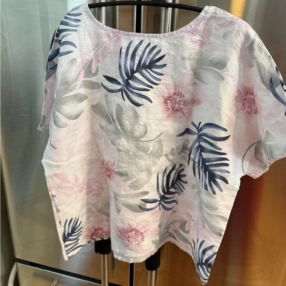 CHARLIE B Pink and Blue Leaf Print Blouse - Picture 2 of 8